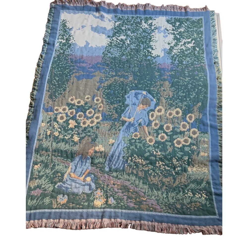 Monet Cotton Jacquard Tapestry Throw Triple Weave Bradlees  w/ Fringe Trim Edges - Picture 8 of 9